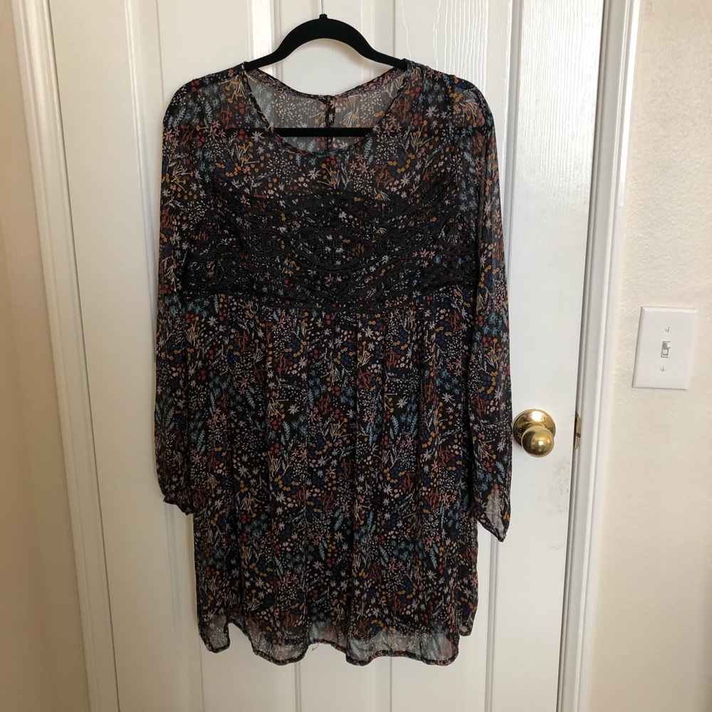 black dress with floral pattern